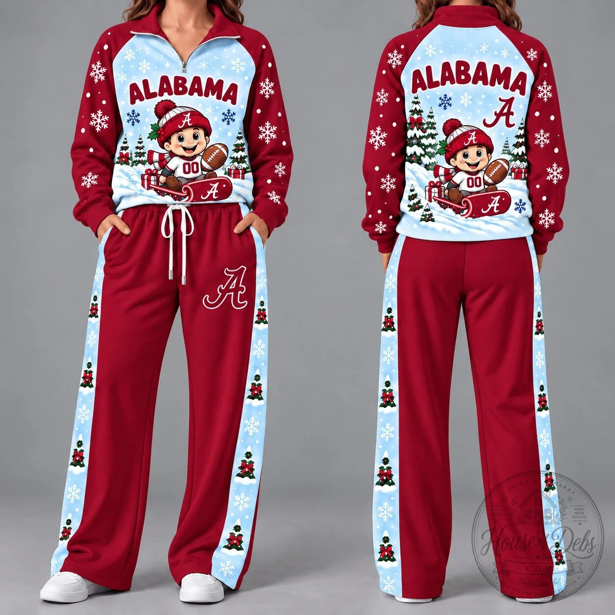 Alabama Crimson Tide Christmas Snowflakes Quarter-Zip Pullover and Pants Set