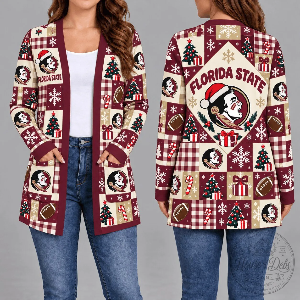 Florida State Seminoles Christmas Ugly Sweater Style Long Sleeve Cardigan
