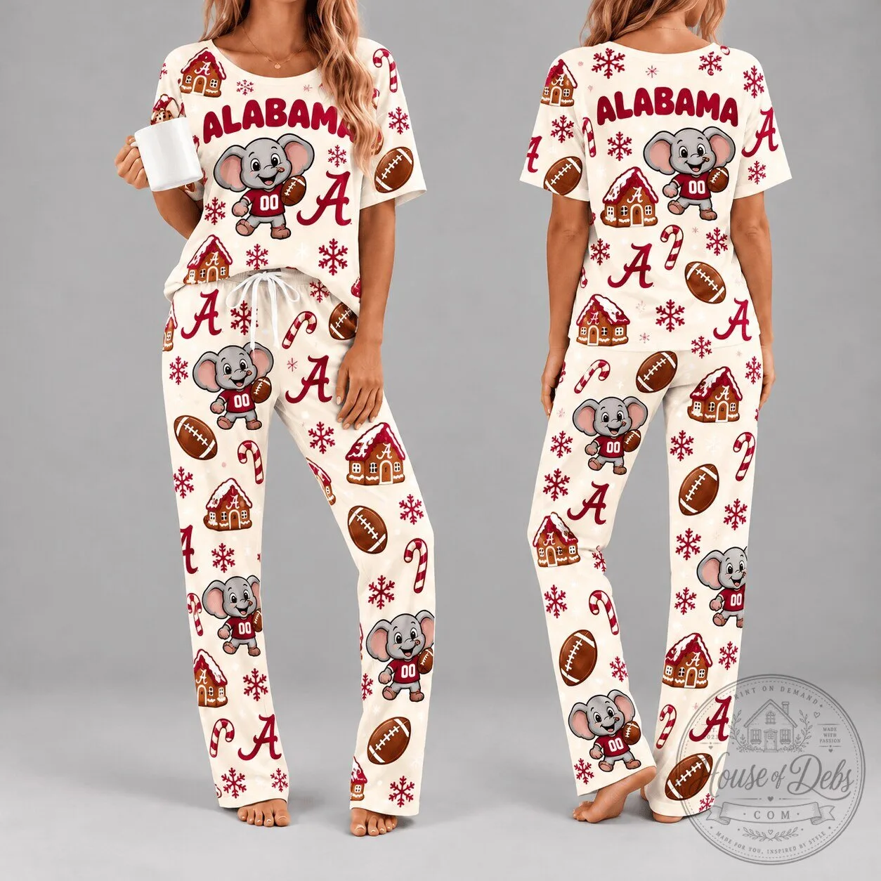 Alabama Crimson Tide Christmas Elephant Women's Pajamas Set