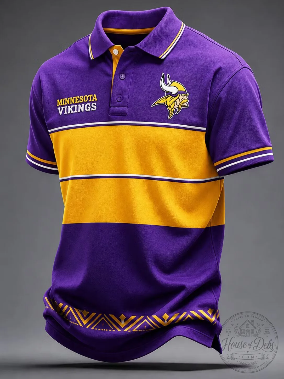 Minnesota Vikings Purple and Gold Striped Football Team Fan Polo Shirt