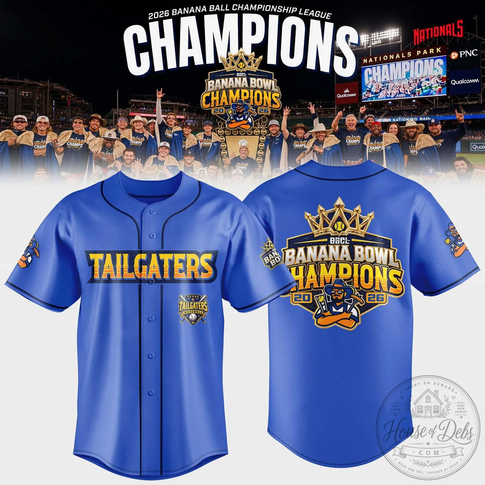 Banana Bowl Champions 2026 Tailgaters Baseball Jersey