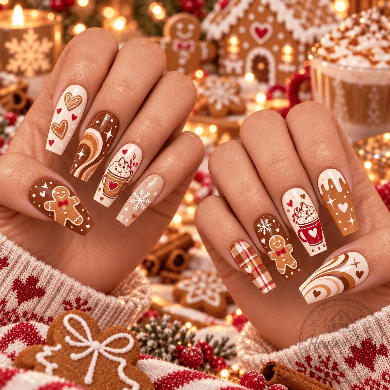 Gingerbread Latte Christmas Holiday Press-On Nails