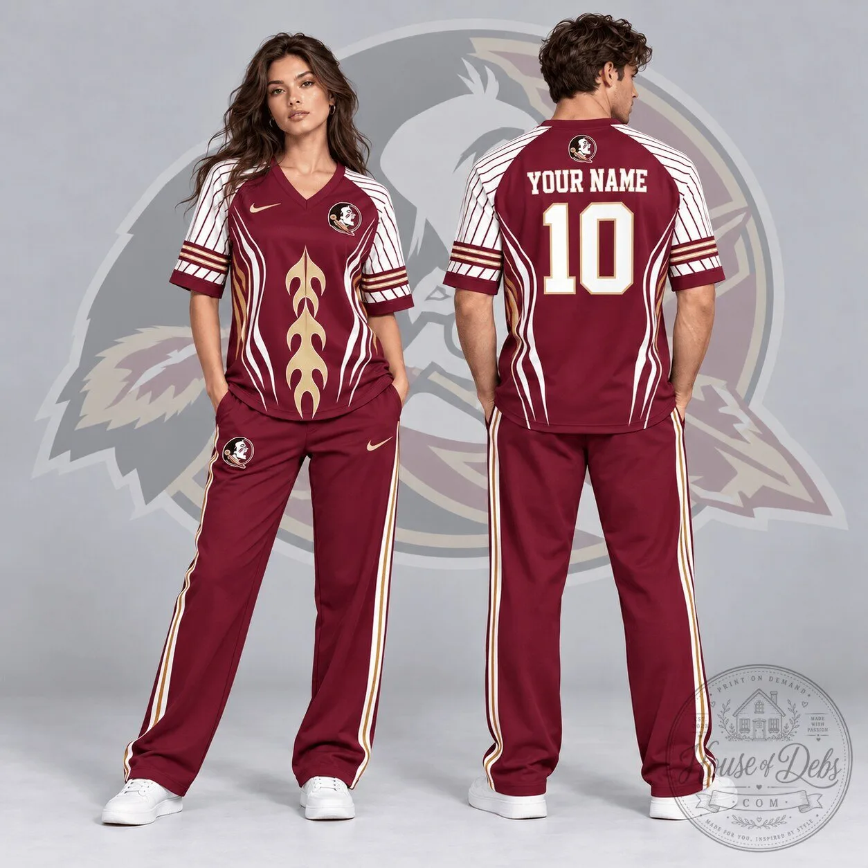 Florida State Seminoles Flame Stripe Personalized V-Neck Football Jersey