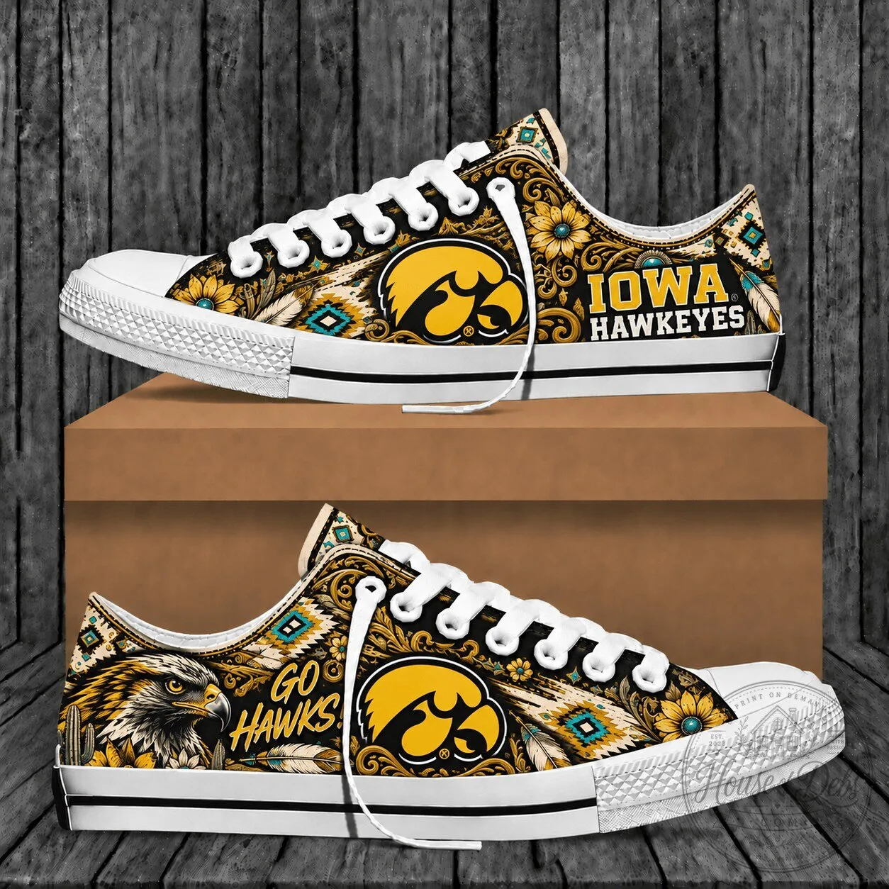 Iowa Hawkeyes Western Boho Low Top Canvas Shoes