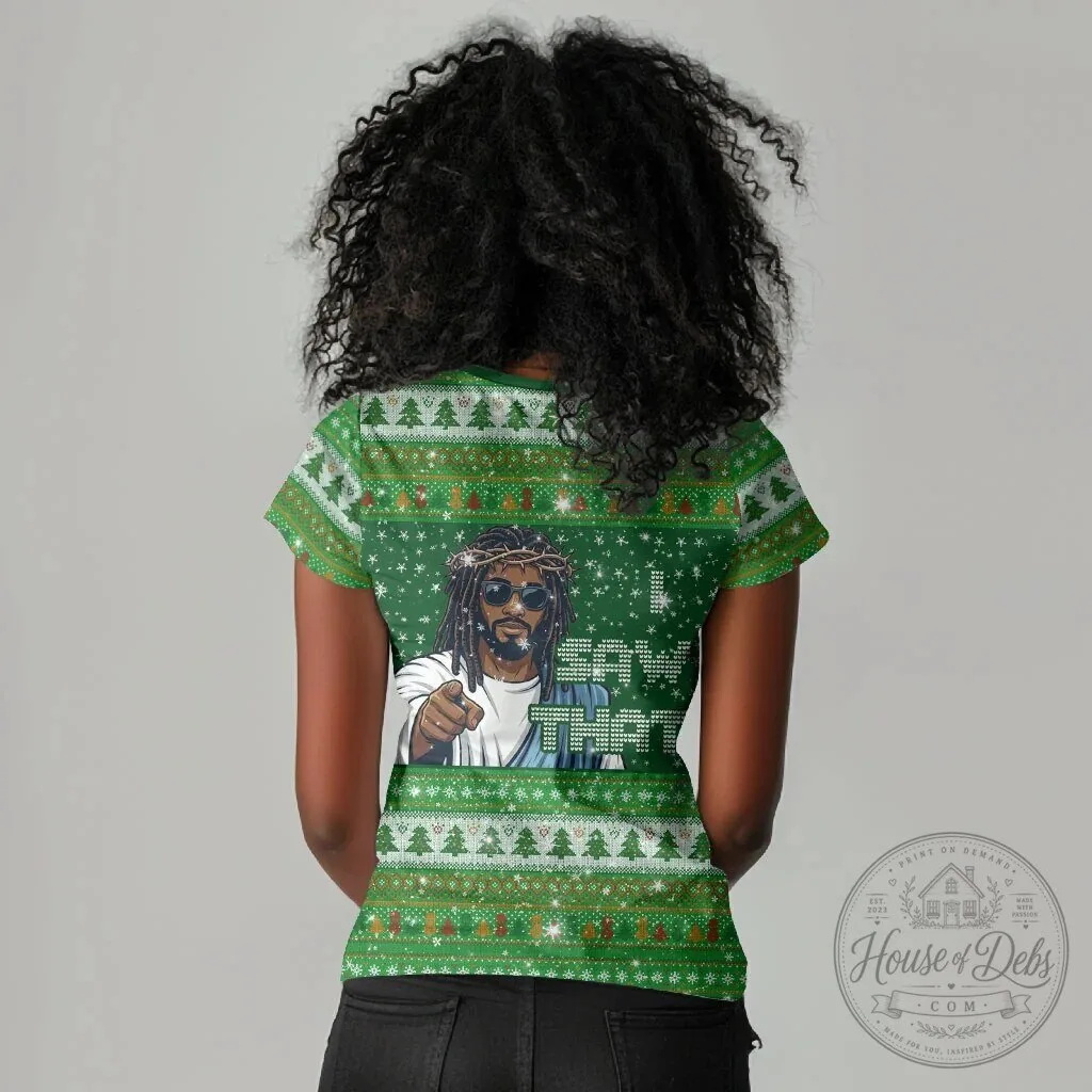 Black Jesus and Santa Claus Merry Christmas Ugly Sweater Style V-Neck T-Shirt 7 Black Jesus and Santa Claus Merry Christmas Ugly Sweater Style V-Neck T-Shirt