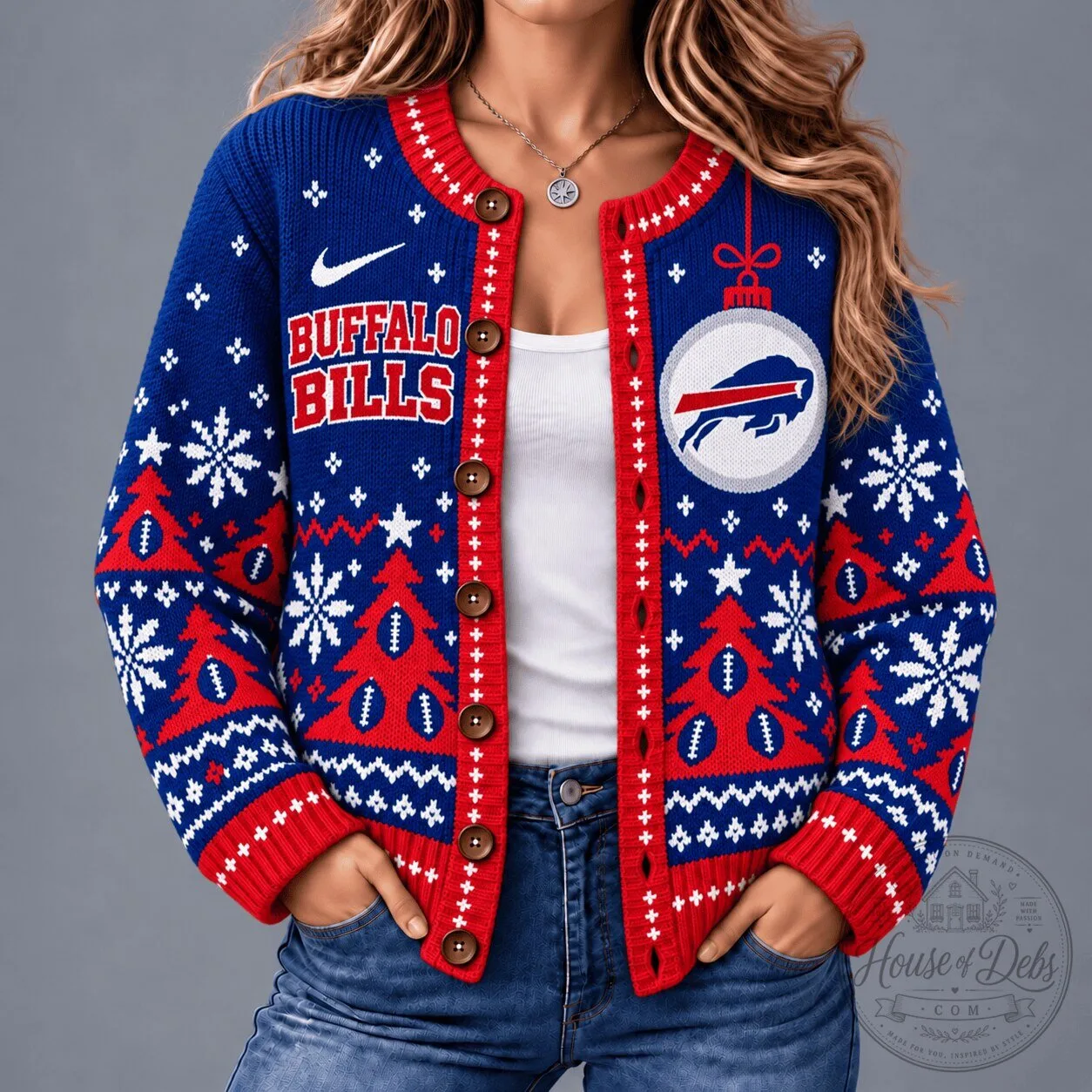 Buffalo Bills NFL Christmas Snowflake Cardigan Sweater for Women