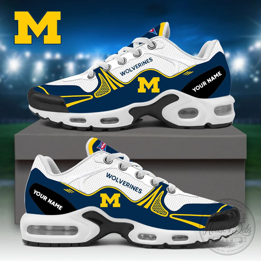 Custom Name Air Max Plus Sneakers for Michigan Wolverines Fans