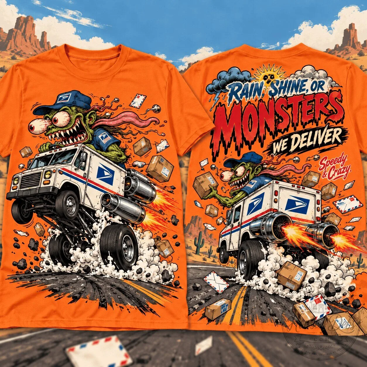 Funny Postal Worker Monster Truck Delivering Mail Carrier T-Shirt