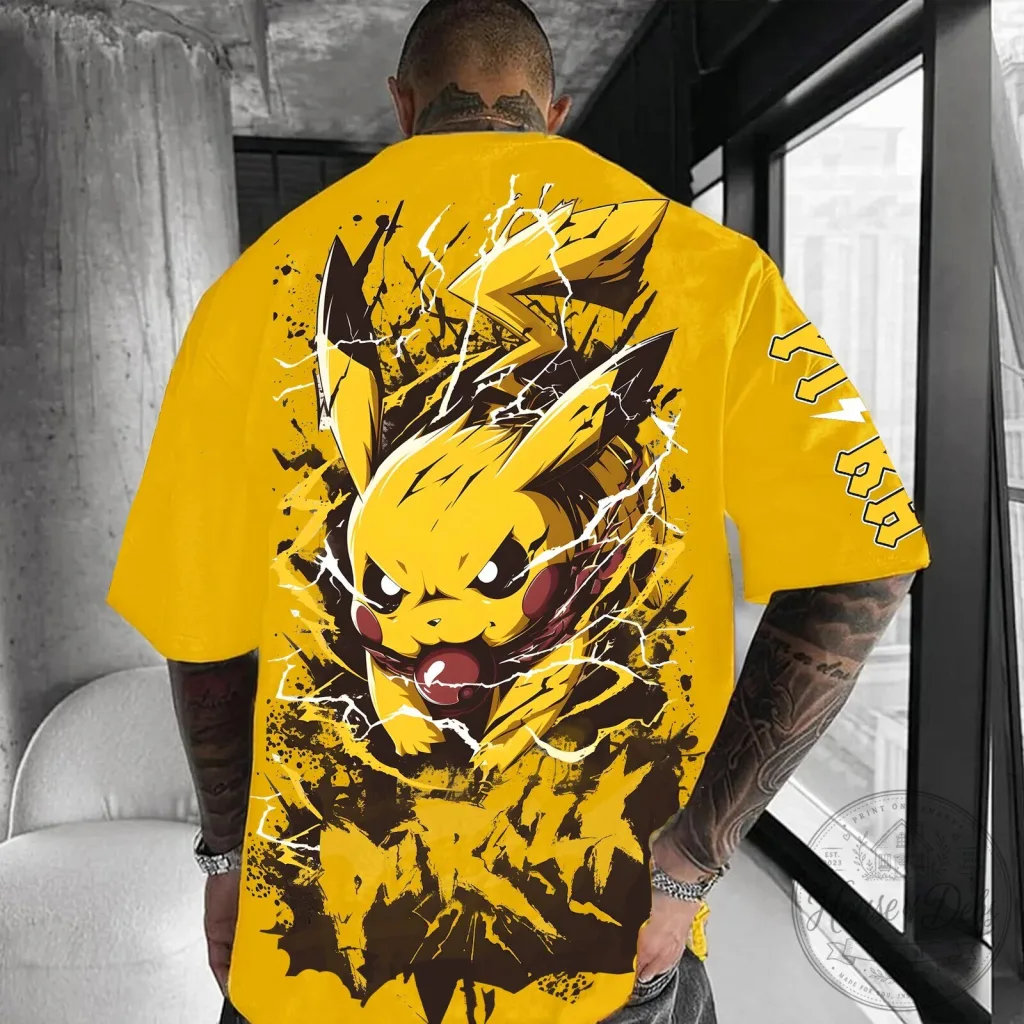 Pikachu Electric Shock Anime Character Graphic Yellow Short Sleeve T-Shirt 26 Pikachu Electric Shock Anime Character Graphic Yellow Short Sleeve T-Shirt