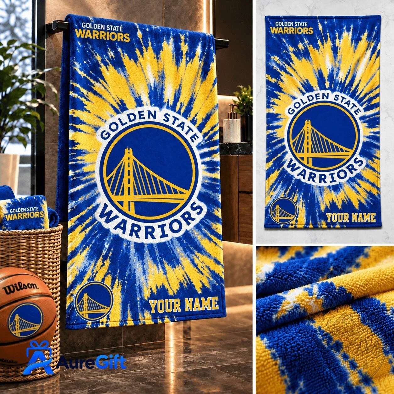 Golden State Warriors NBA Game Day Personalized Tie Dye Bath Towel