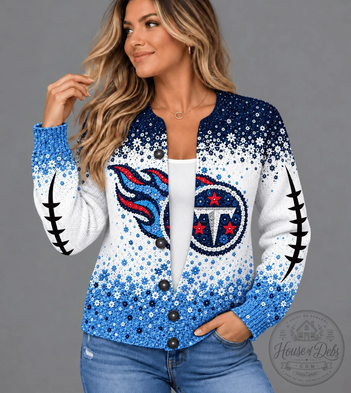 Tennessee Titans Football Team Floral Pattern Women's Cardigan Sweater
