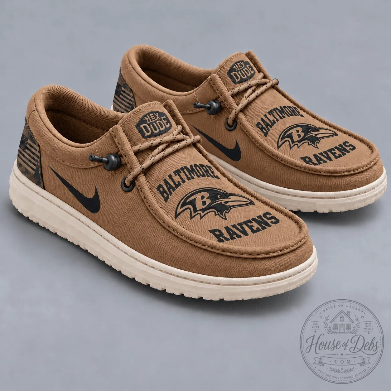 Baltimore Ravens NFL Team Logo Brown Casual Loafer Shoes for Men