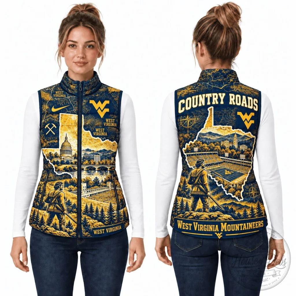 West Virginia Mountaineers Country Roads Puffer Vest for Women 19 West Virginia Mountaineers Country Roads Puffer Vest for Women
