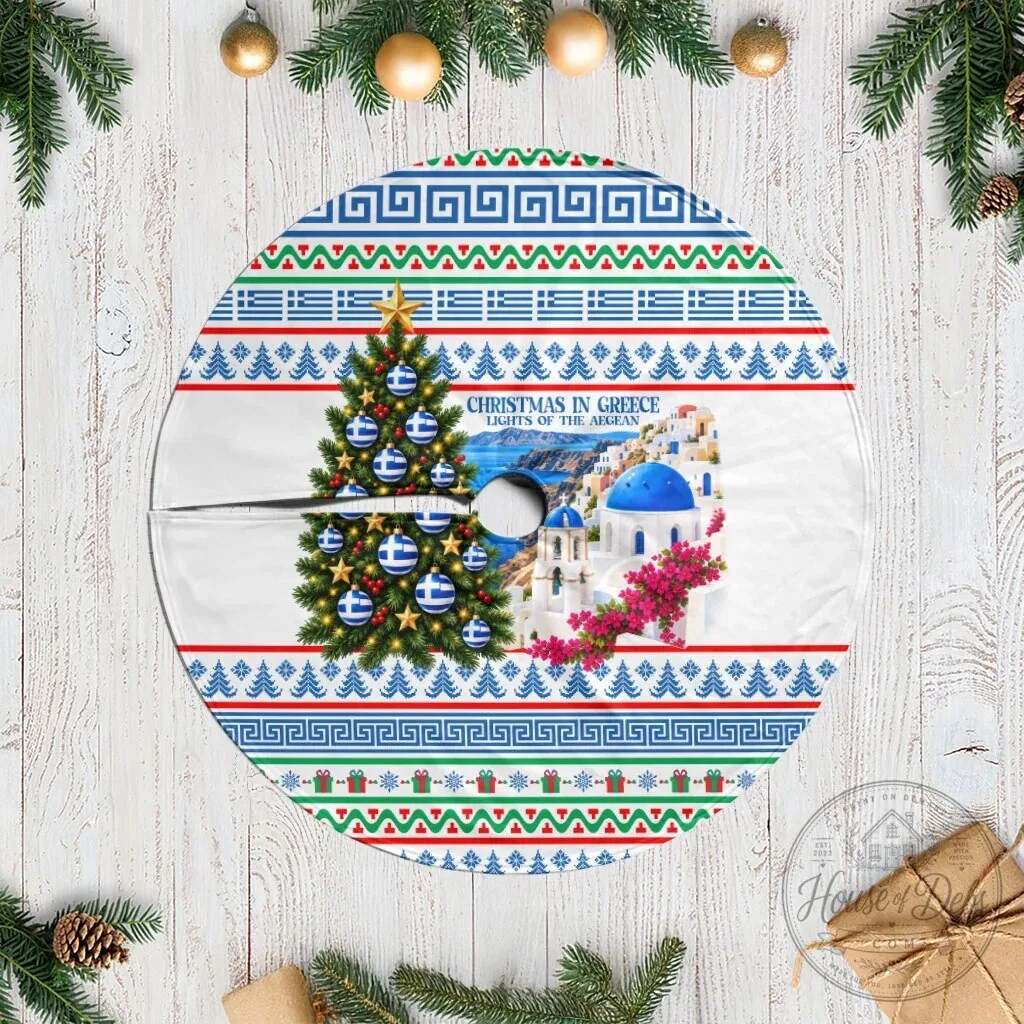Christmas In Greece Aegean Sea Greek Cross Tree Skirt