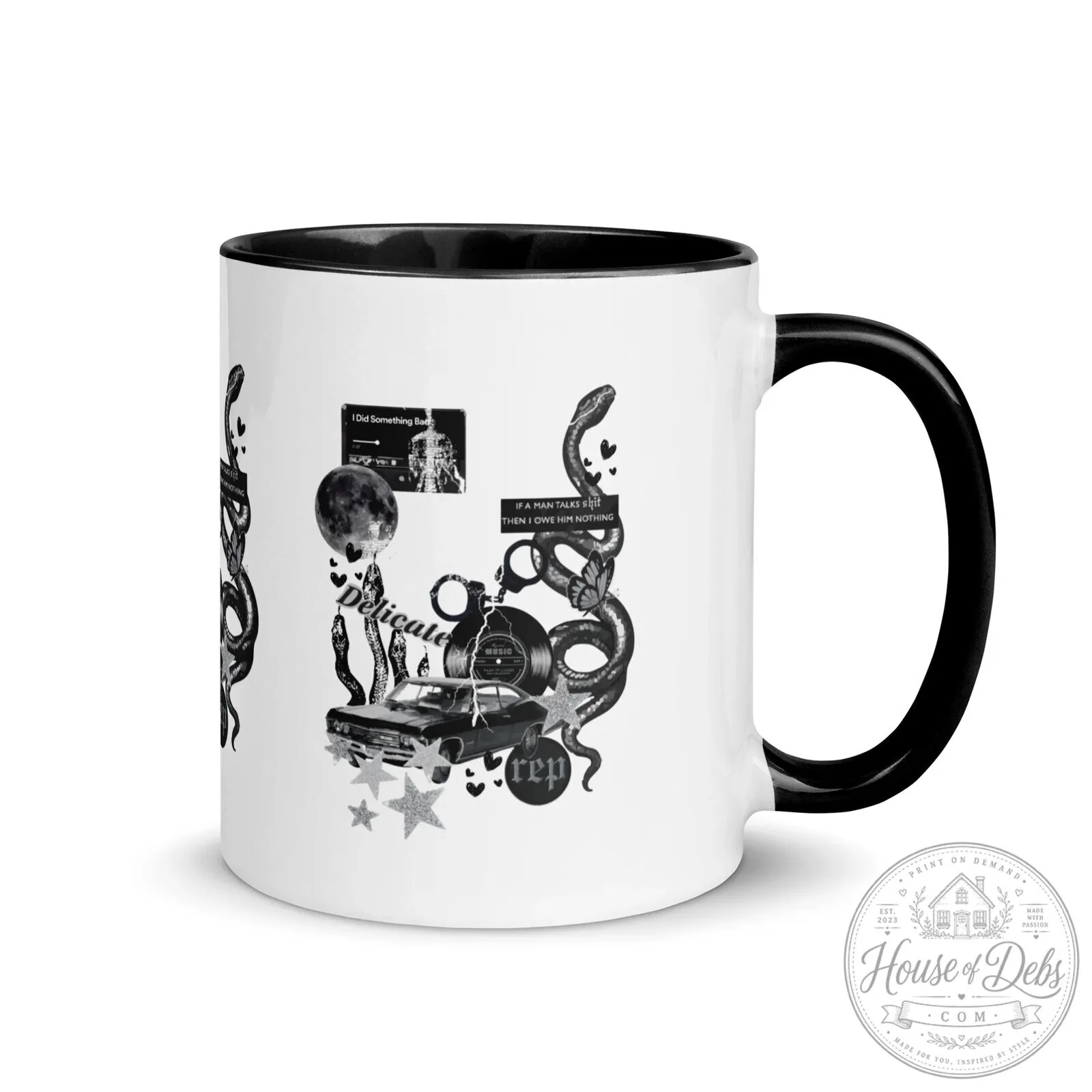 Taylor Swift Reputation Album Delicate Song Lyrics Black and White Mug