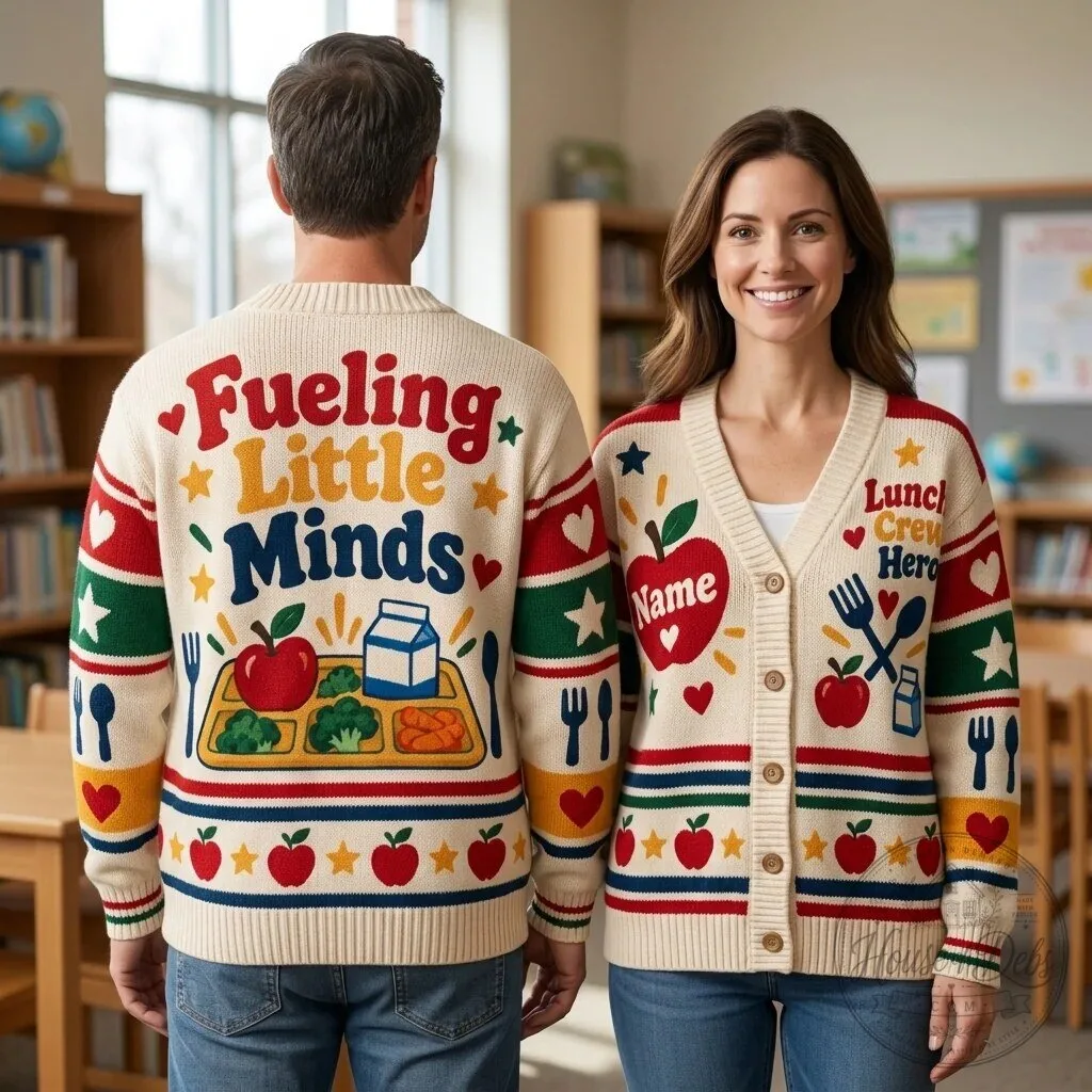 Personalized School Lunch Hero Fueling Little Minds Knitted Cardigan Sweater