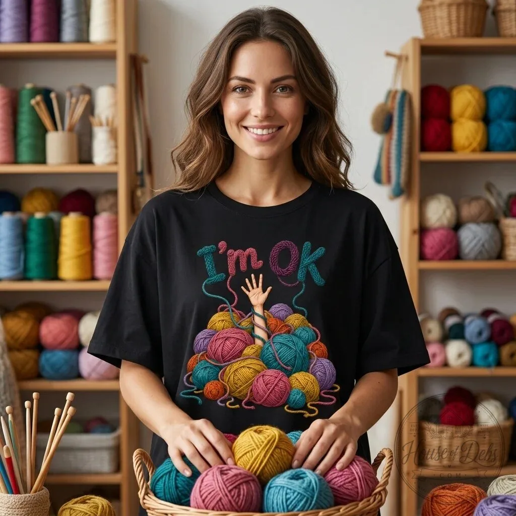 Funny Crochet I'm Okay Yarn Pile Humor Graphic T-Shirt for Yarn Lovers 1 Funny Crochet I'm Okay Yarn Pile Humor Graphic T-Shirt for Yarn Lovers