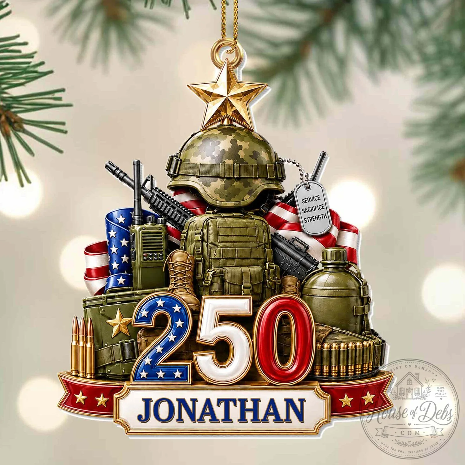 Military Service Sacrifice Strength Personalized Acrylic Ornament