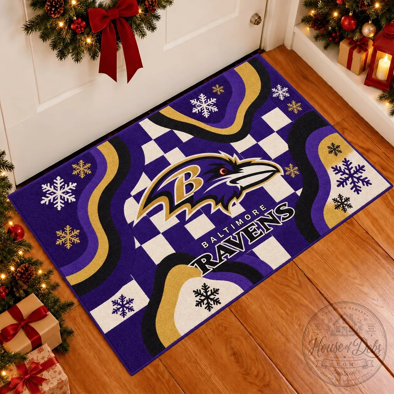 Baltimore Ravens NFL Football Team Christmas Snowflake Pattern Doormat
