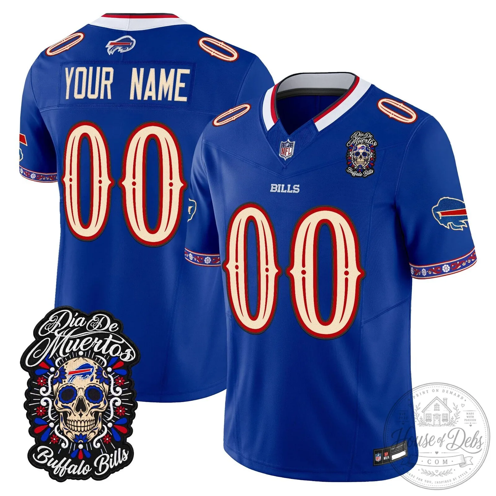 Buffalo Bills Dia de los Muertos Custom Football Jersey