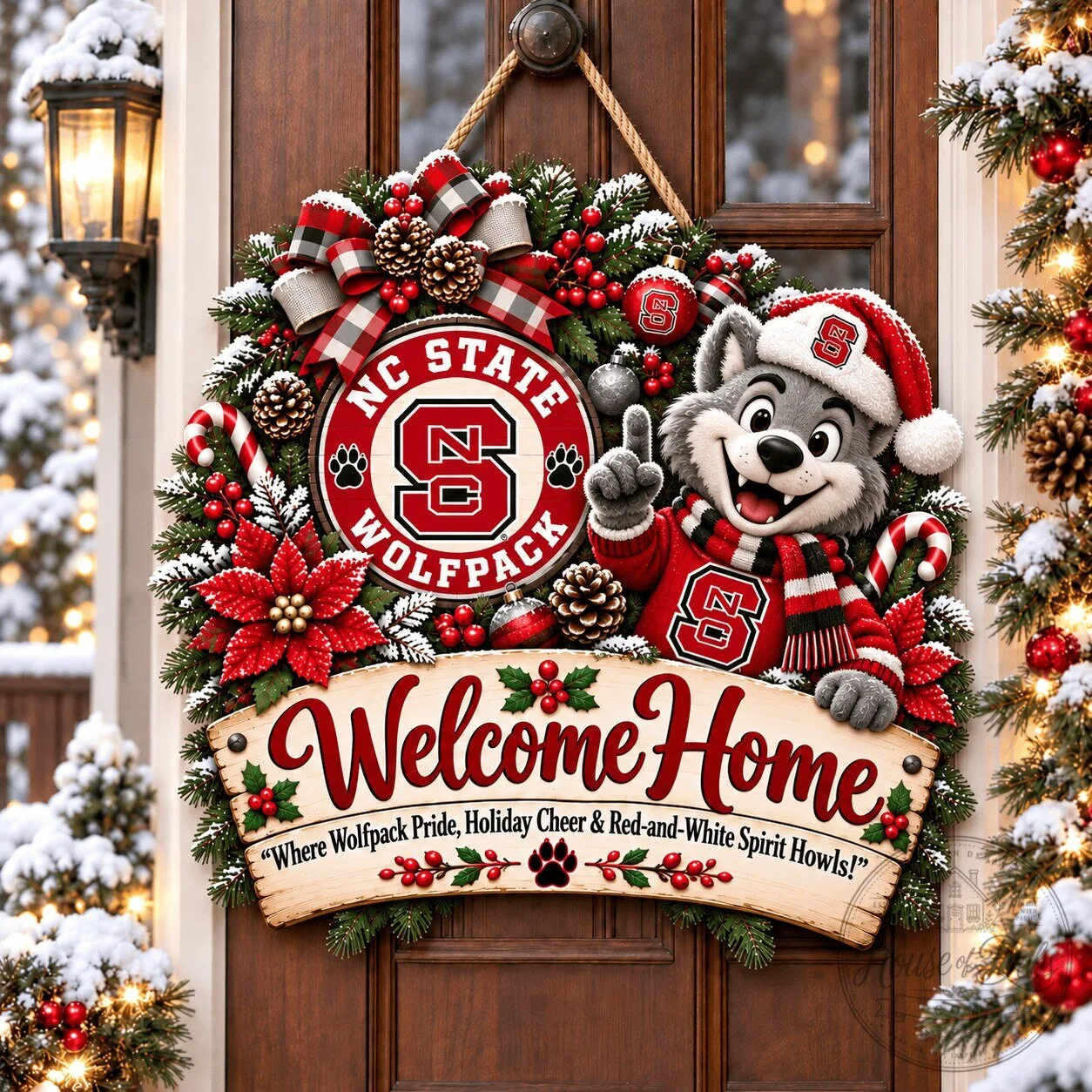 North Carolina State Wolfpack Mascot Christmas Welcome Home Door Hanger