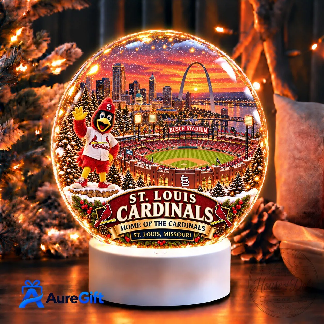 St. Louis Cardinals Busch Stadium Christmas Snow Globe Night Light