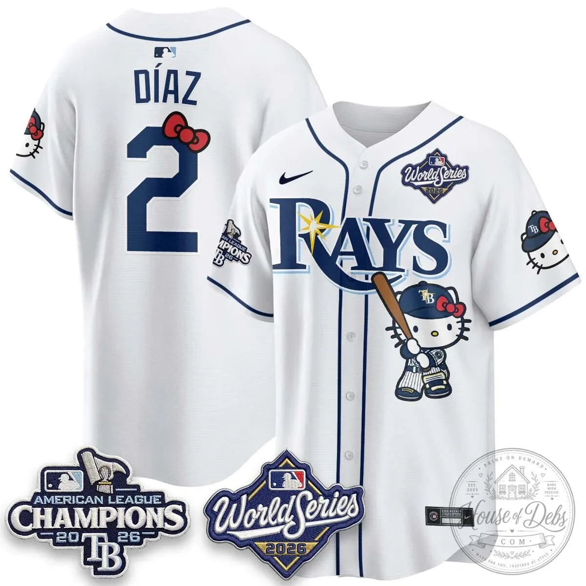 Tampa Bay Rays Hello Kitty American League Champions 2026 Baseball Jersey 71 Tampa Bay Rays Hello Kitty American League Champions 2026 Baseball Jersey