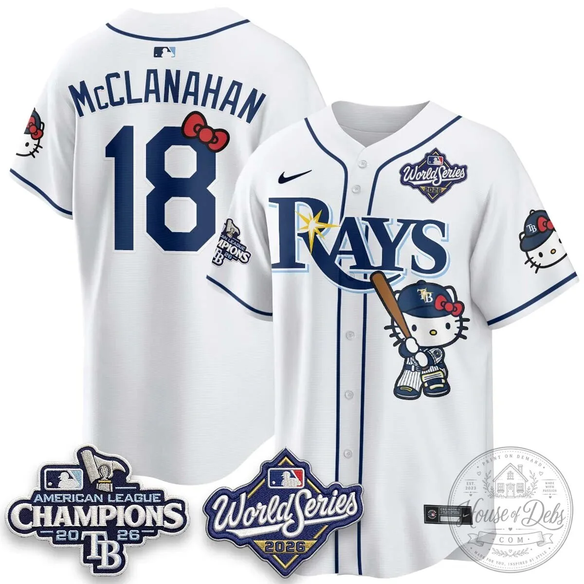 Tampa Bay Rays Hello Kitty American League Champions 2026 Baseball Jersey 72 Tampa Bay Rays Hello Kitty American League Champions 2026 Baseball Jersey