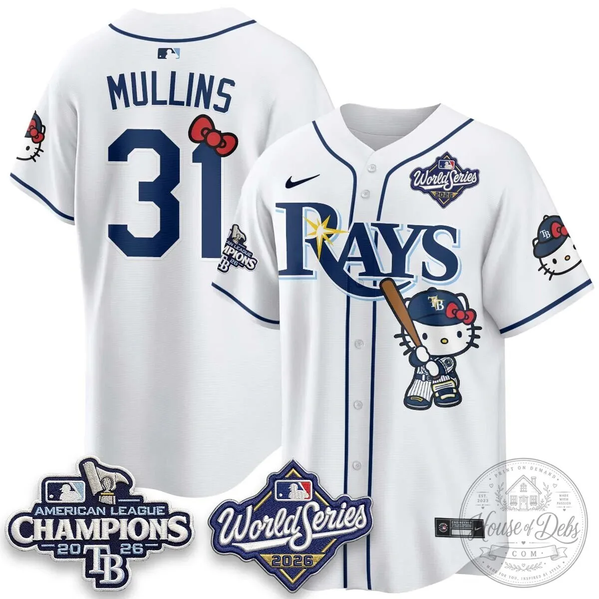 Tampa Bay Rays Hello Kitty American League Champions 2026 Baseball Jersey 73 Tampa Bay Rays Hello Kitty American League Champions 2026 Baseball Jersey