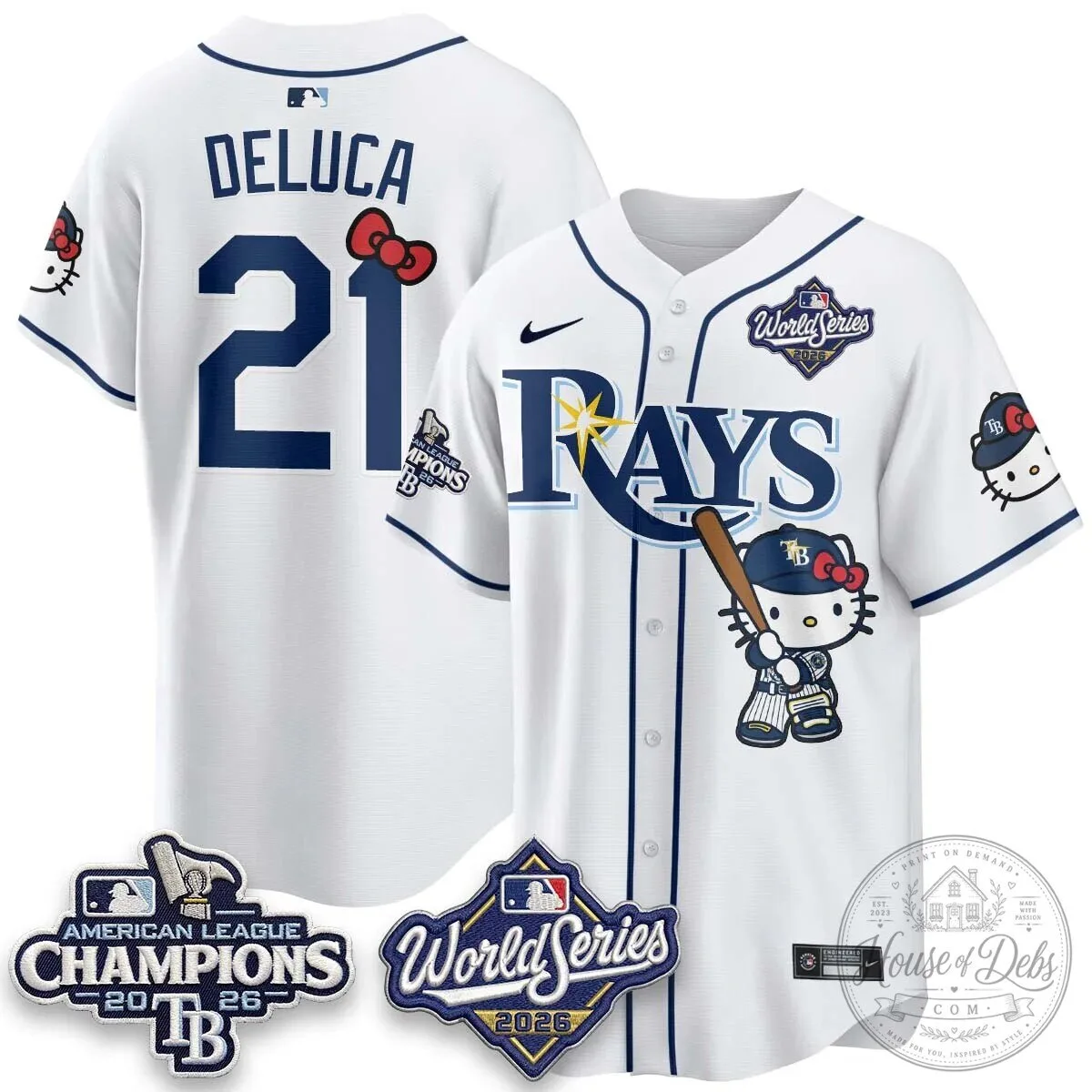 Tampa Bay Rays Hello Kitty American League Champions 2026 Baseball Jersey 76 Tampa Bay Rays Hello Kitty American League Champions 2026 Baseball Jersey