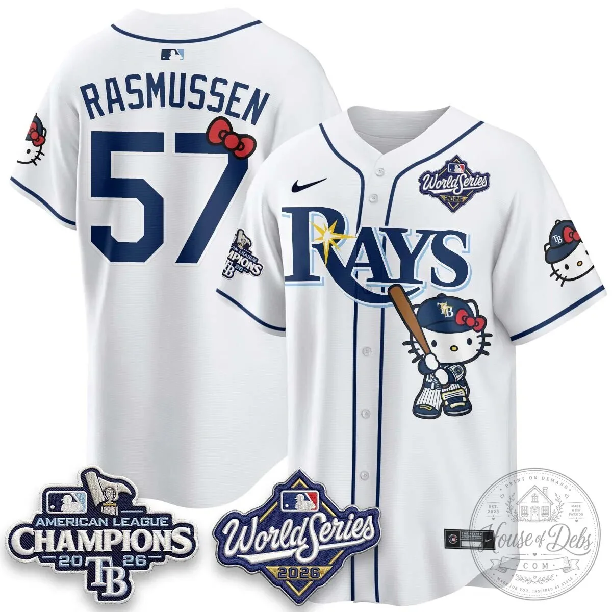 Tampa Bay Rays Hello Kitty American League Champions 2026 Baseball Jersey 78 Tampa Bay Rays Hello Kitty American League Champions 2026 Baseball Jersey