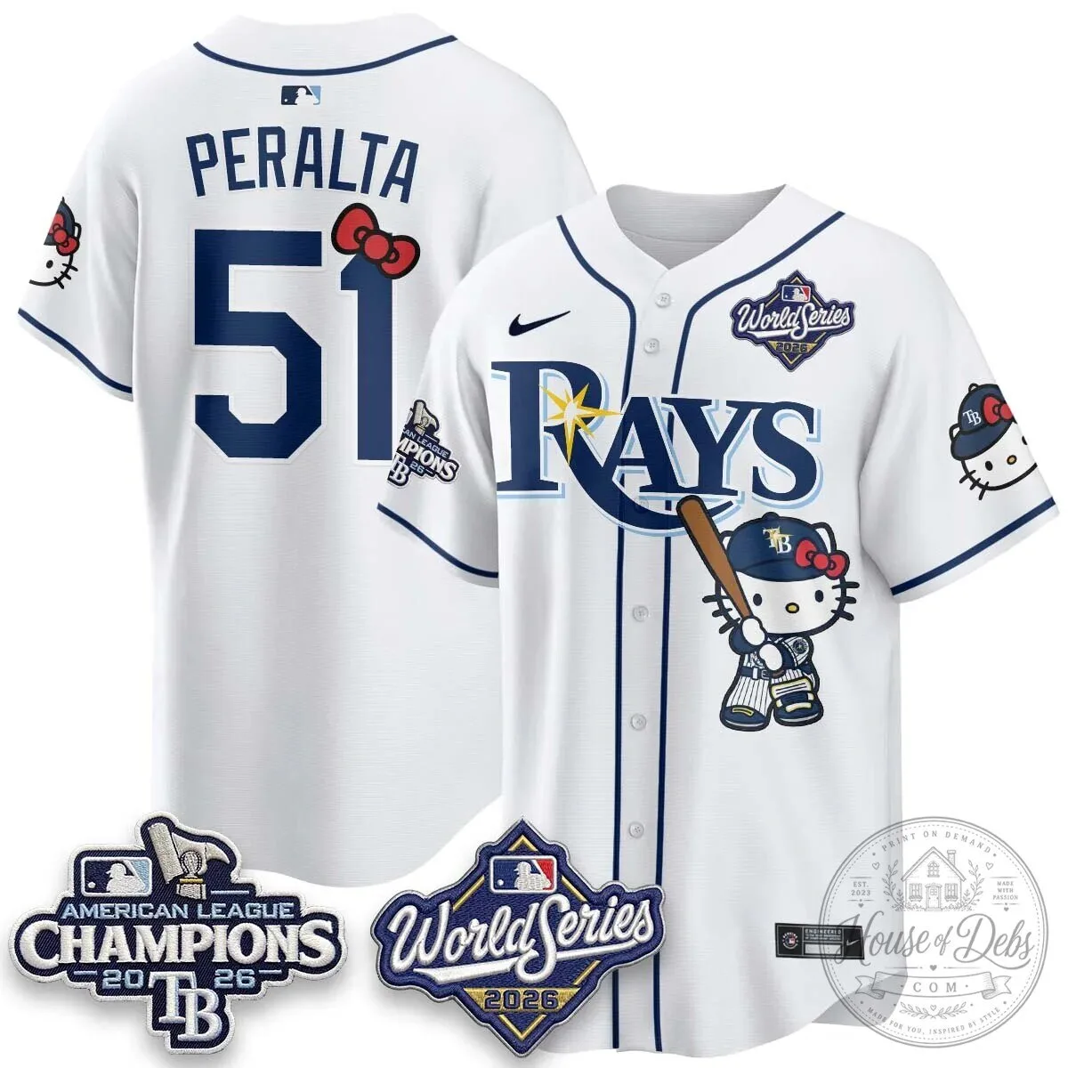 Tampa Bay Rays Hello Kitty American League Champions 2026 Baseball Jersey 79 Tampa Bay Rays Hello Kitty American League Champions 2026 Baseball Jersey