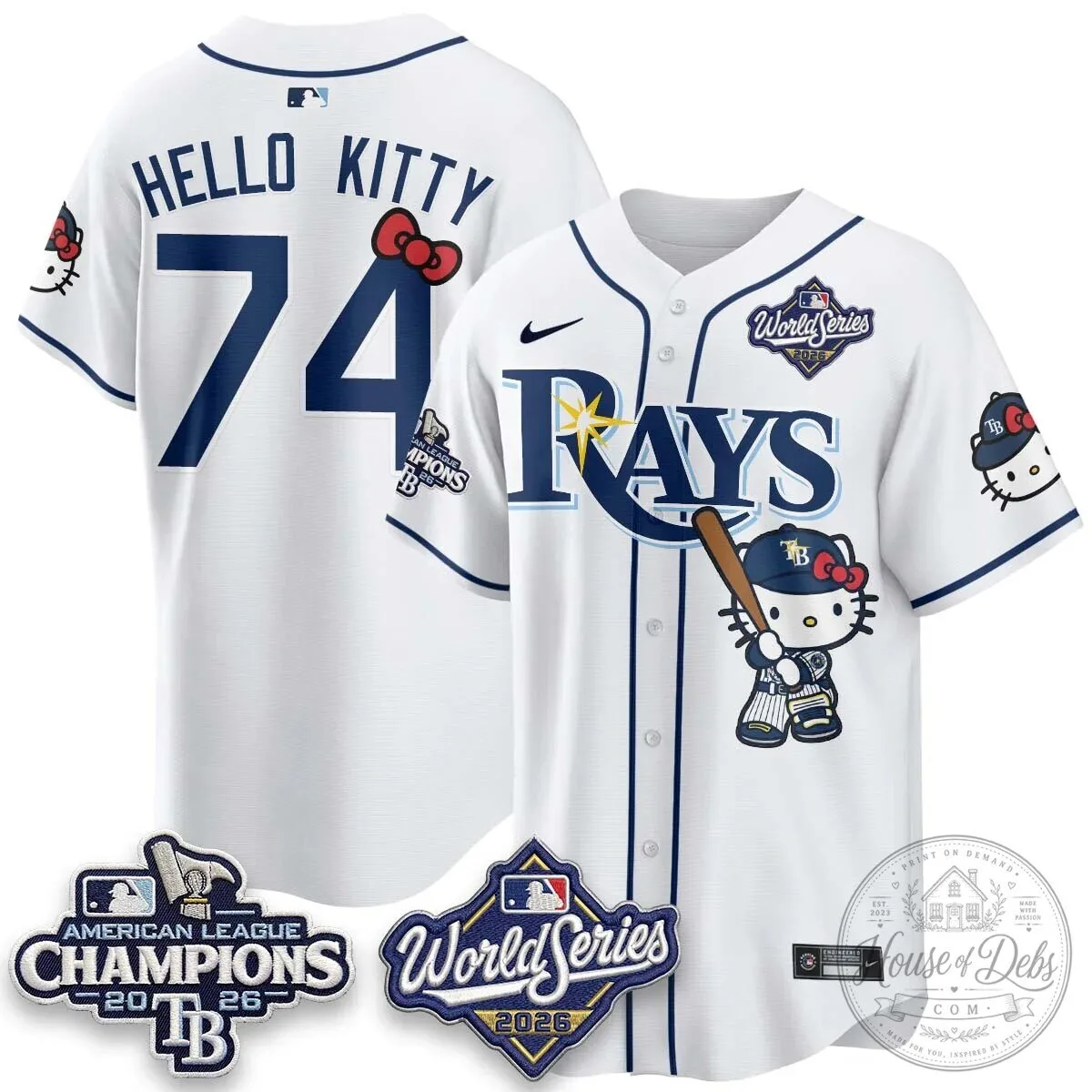 Tampa Bay Rays Hello Kitty American League Champions 2026 Baseball Jersey 80 Tampa Bay Rays Hello Kitty American League Champions 2026 Baseball Jersey
