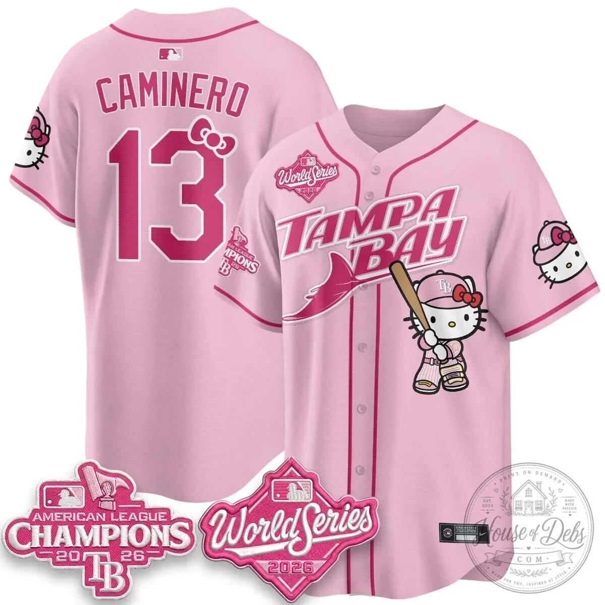 Tampa Bay Rays Hello Kitty American League Champions 2026 Baseball Jersey 81 Tampa Bay Rays Hello Kitty American League Champions 2026 Baseball Jersey