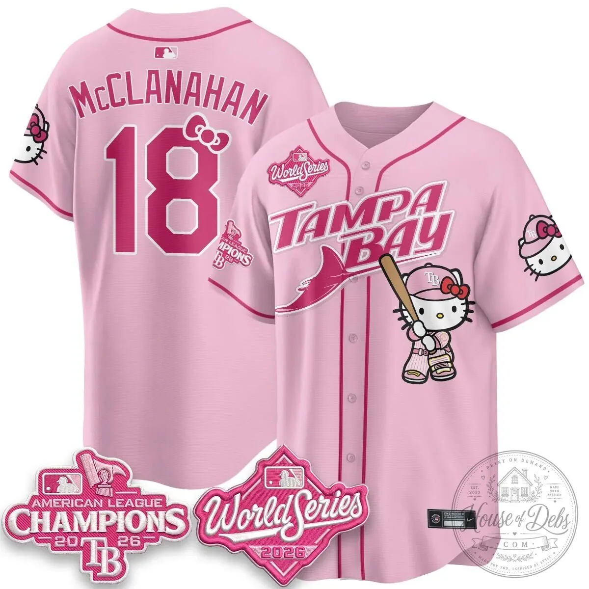 Tampa Bay Rays Hello Kitty American League Champions 2026 Baseball Jersey 83 Tampa Bay Rays Hello Kitty American League Champions 2026 Baseball Jersey