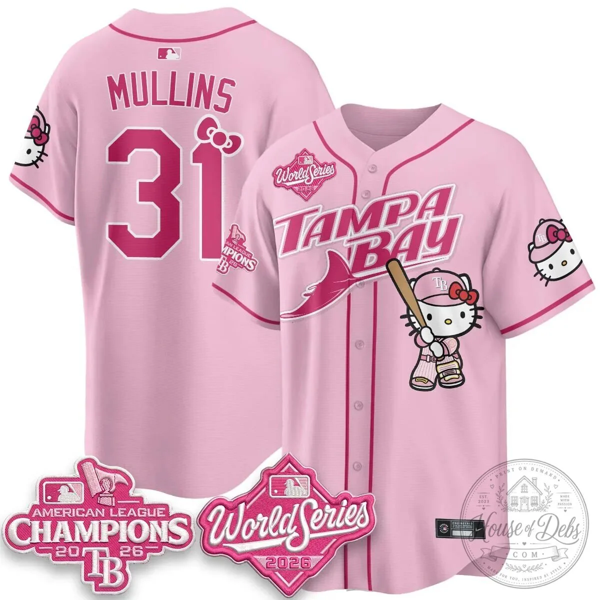 Tampa Bay Rays Hello Kitty American League Champions 2026 Baseball Jersey 84 Tampa Bay Rays Hello Kitty American League Champions 2026 Baseball Jersey