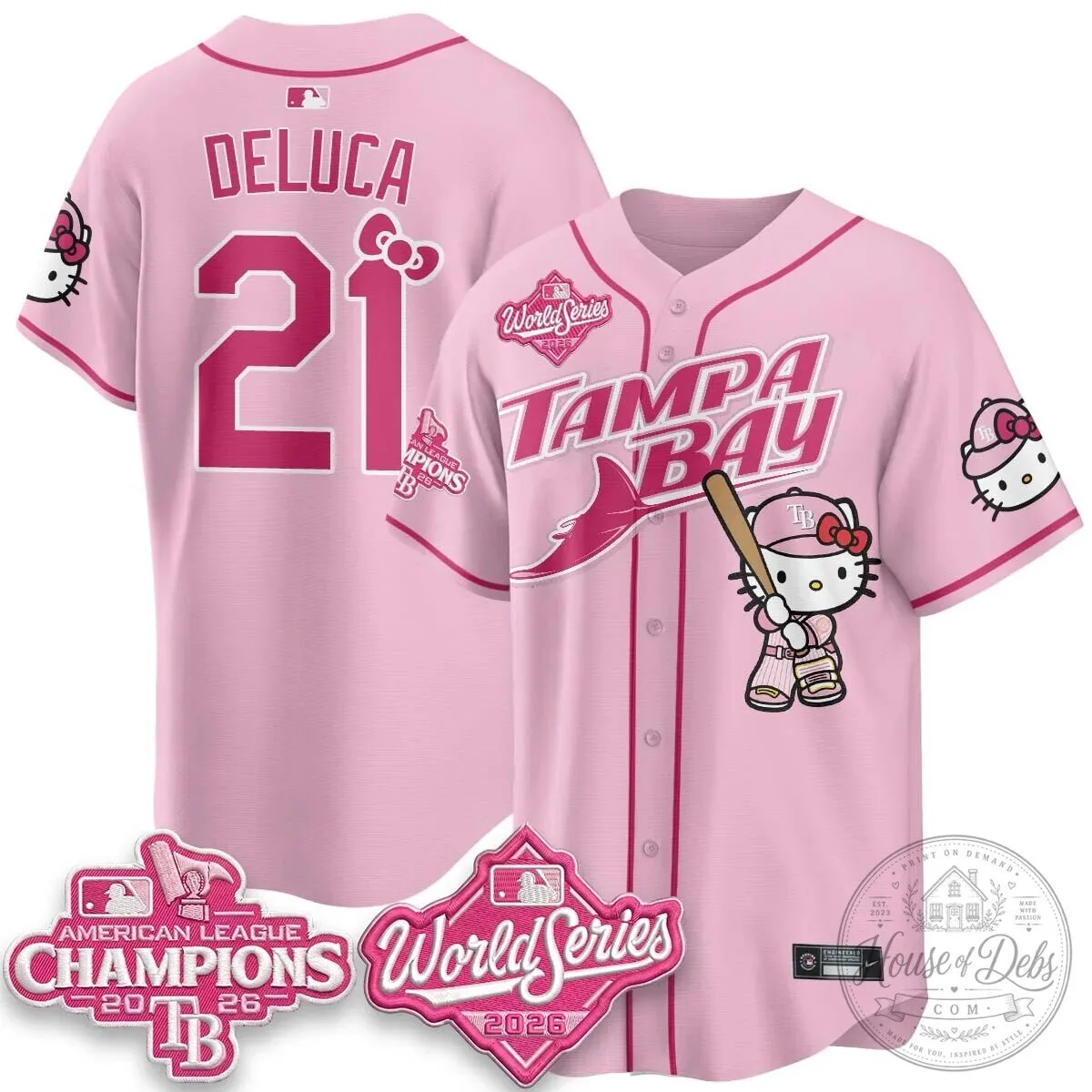 Tampa Bay Rays Hello Kitty American League Champions 2026 Baseball Jersey 87 Tampa Bay Rays Hello Kitty American League Champions 2026 Baseball Jersey