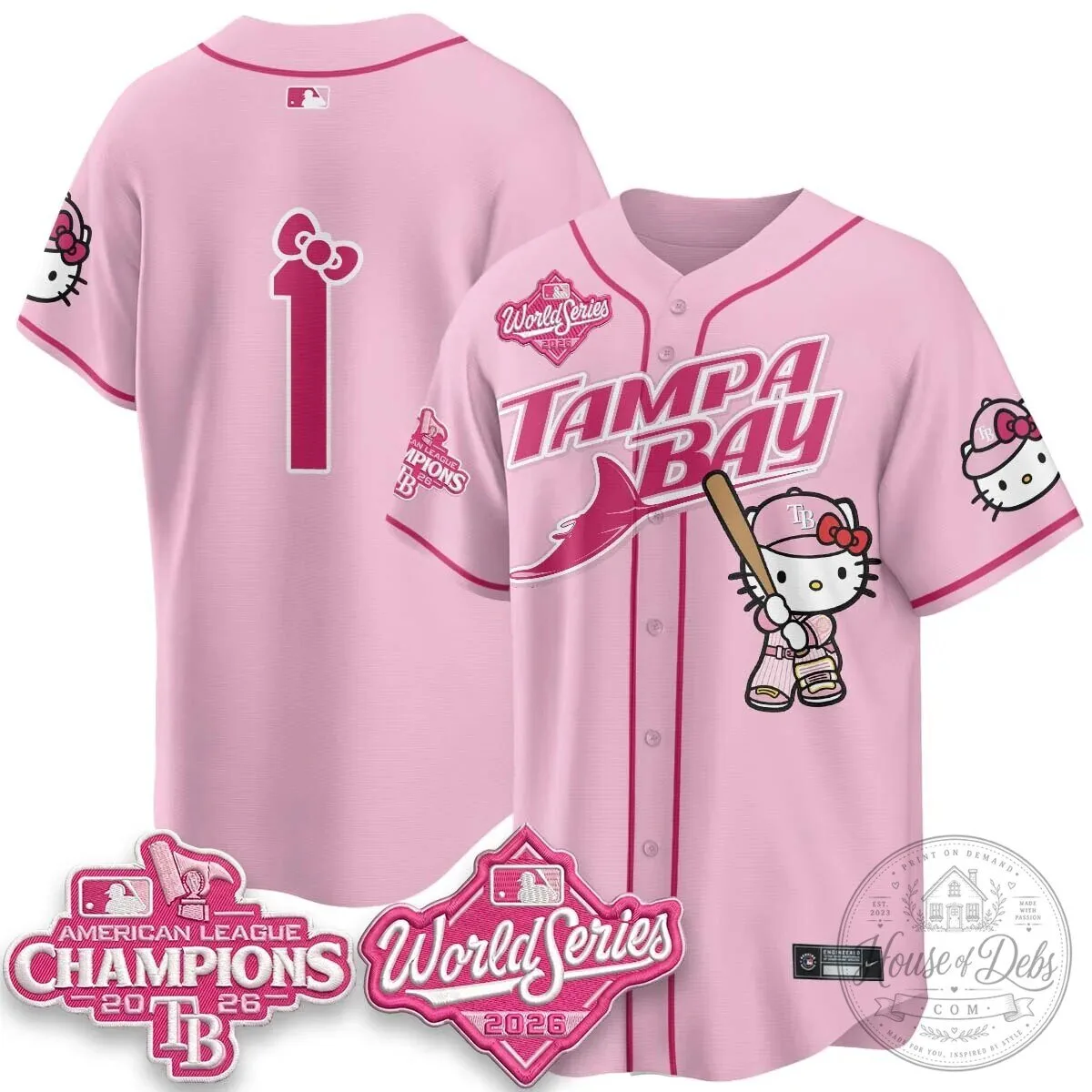 Tampa Bay Rays Hello Kitty American League Champions 2026 Baseball Jersey 88 Tampa Bay Rays Hello Kitty American League Champions 2026 Baseball Jersey