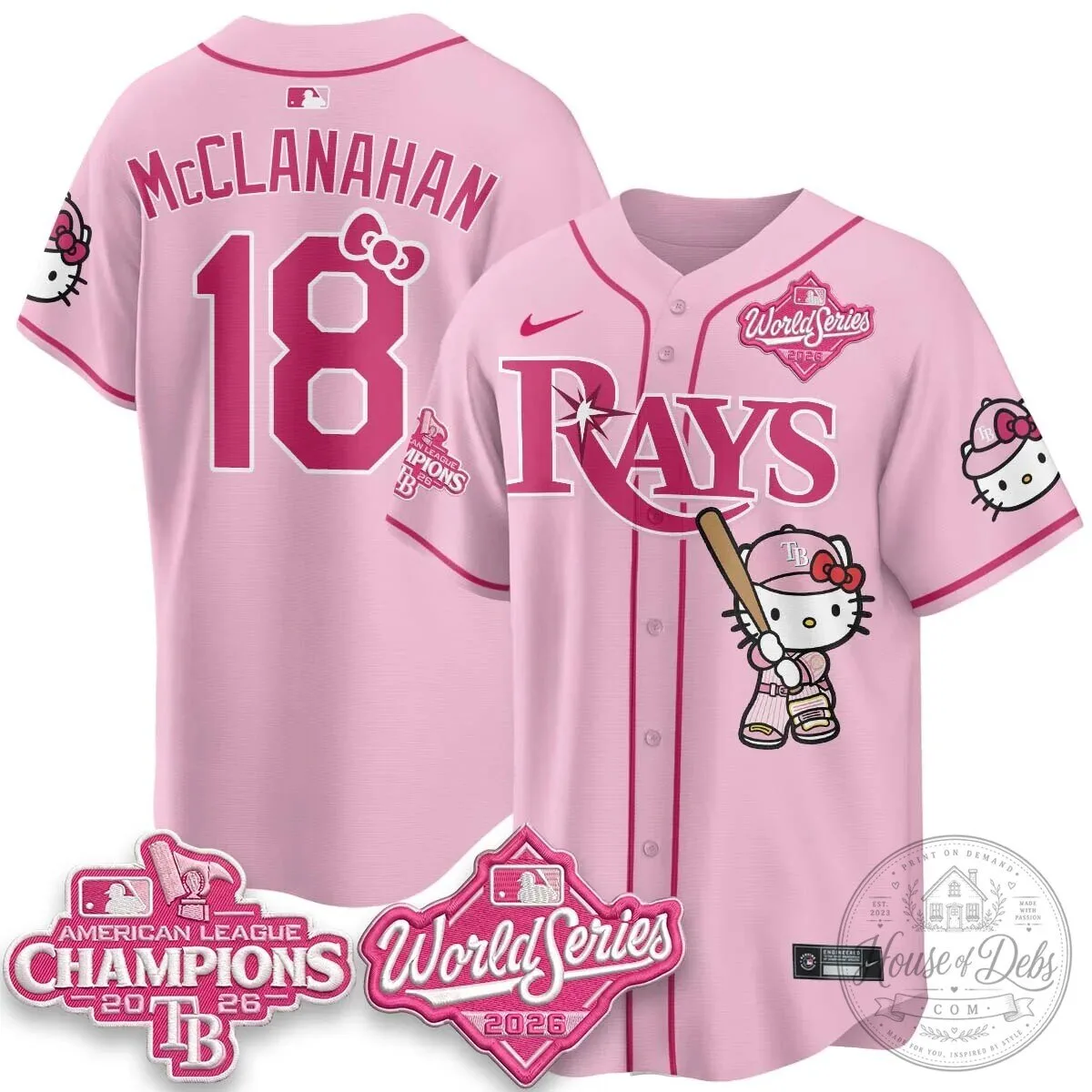 Tampa Bay Rays Hello Kitty American League Champions 2026 Baseball Jersey 94 Tampa Bay Rays Hello Kitty American League Champions 2026 Baseball Jersey