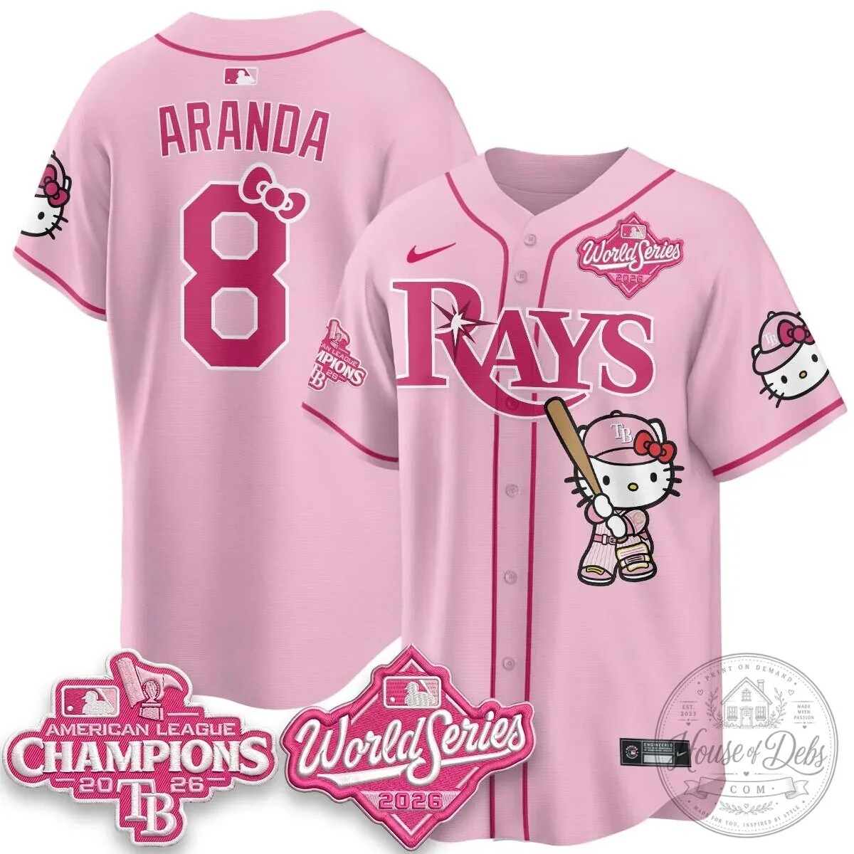 Tampa Bay Rays Hello Kitty American League Champions 2026 Baseball Jersey 97 Tampa Bay Rays Hello Kitty American League Champions 2026 Baseball Jersey