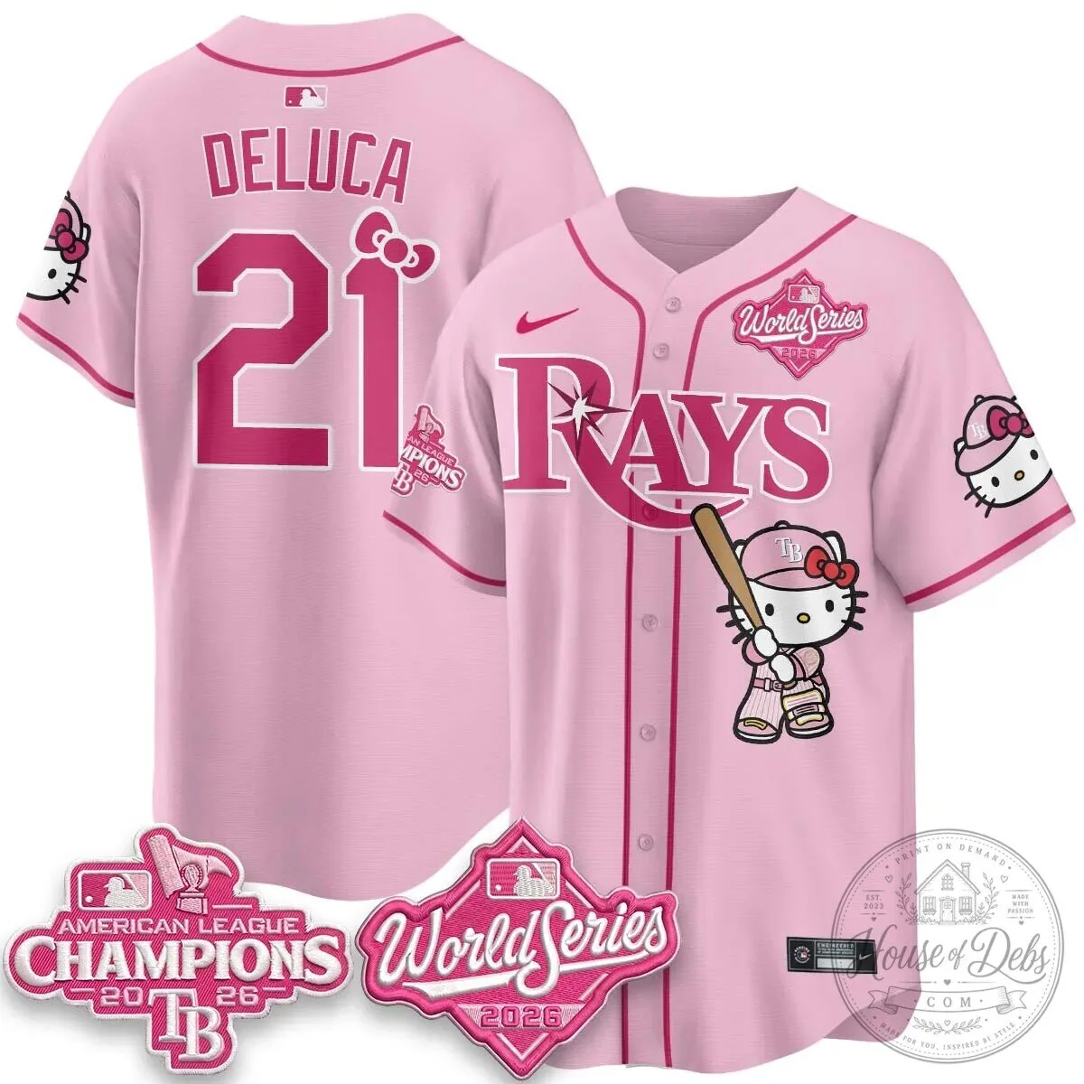 Tampa Bay Rays Hello Kitty American League Champions 2026 Baseball Jersey 98 Tampa Bay Rays Hello Kitty American League Champions 2026 Baseball Jersey