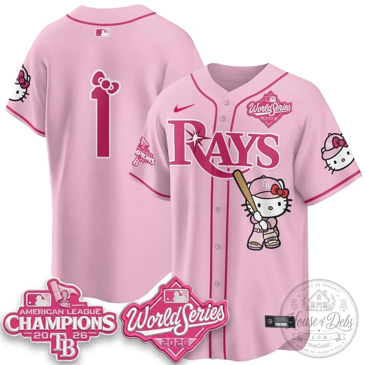 Tampa Bay Rays Hello Kitty American League Champions 2026 Baseball Jersey 99 Tampa Bay Rays Hello Kitty American League Champions 2026 Baseball Jersey