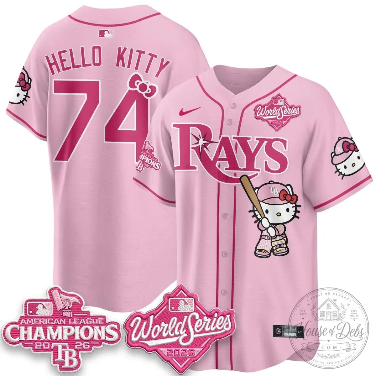 Tampa Bay Rays Hello Kitty American League Champions 2026 Baseball Jersey 102 Tampa Bay Rays Hello Kitty American League Champions 2026 Baseball Jersey