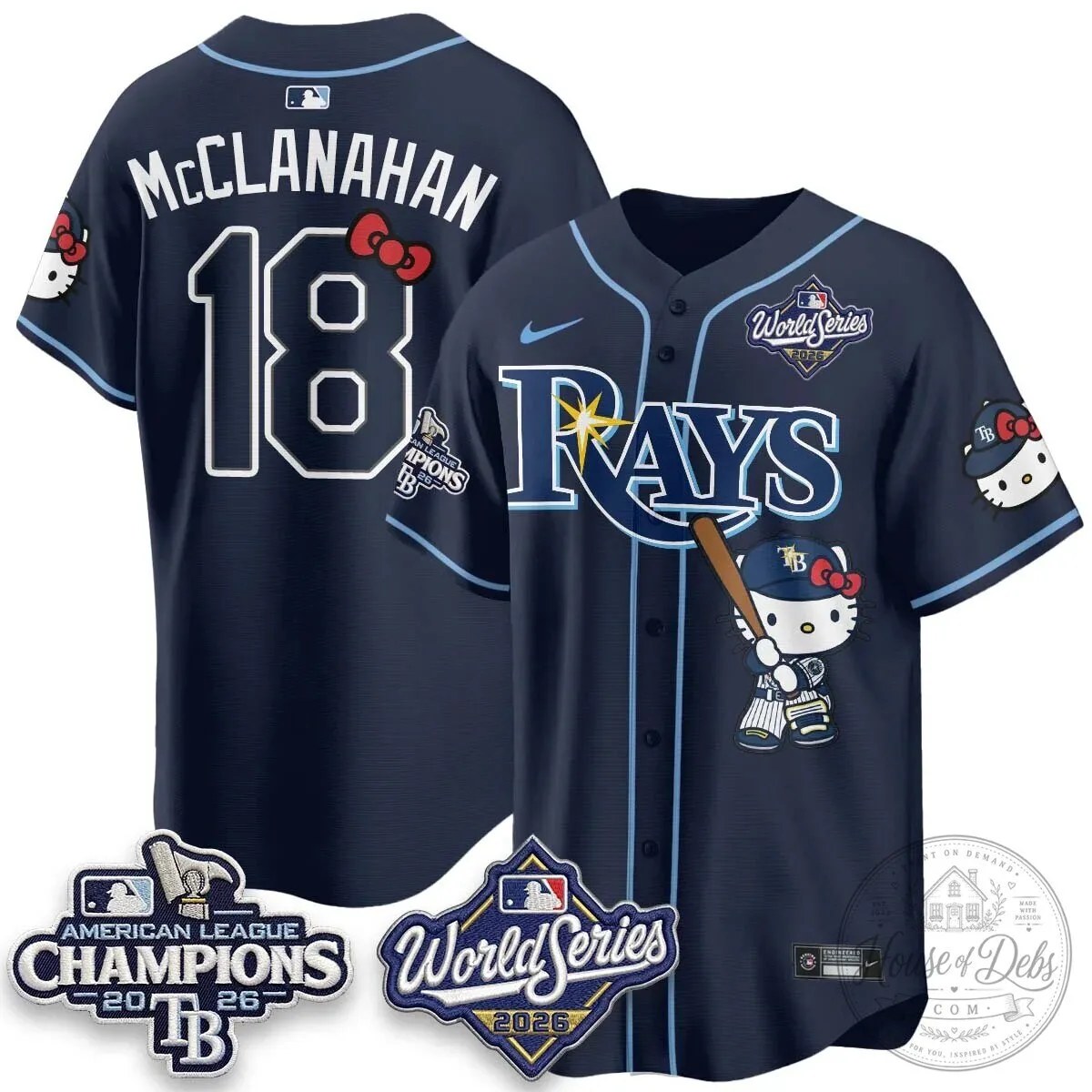 Tampa Bay Rays Hello Kitty American League Champions 2026 Baseball Jersey 105 Tampa Bay Rays Hello Kitty American League Champions 2026 Baseball Jersey