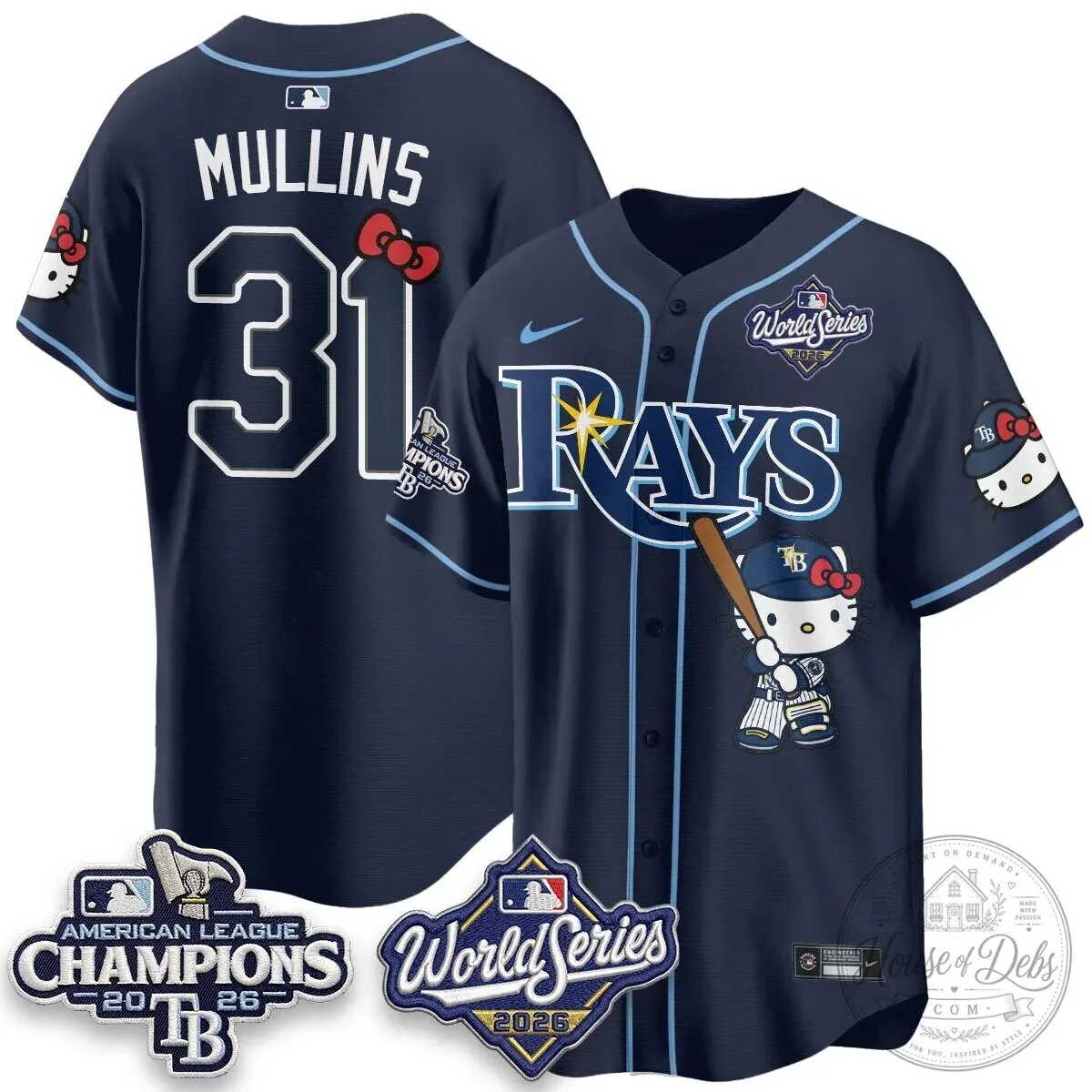 Tampa Bay Rays Hello Kitty American League Champions 2026 Baseball Jersey 106 Tampa Bay Rays Hello Kitty American League Champions 2026 Baseball Jersey