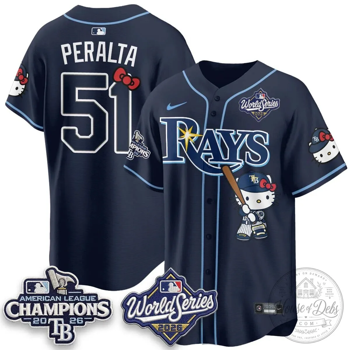 Tampa Bay Rays Hello Kitty American League Champions 2026 Baseball Jersey 112 Tampa Bay Rays Hello Kitty American League Champions 2026 Baseball Jersey