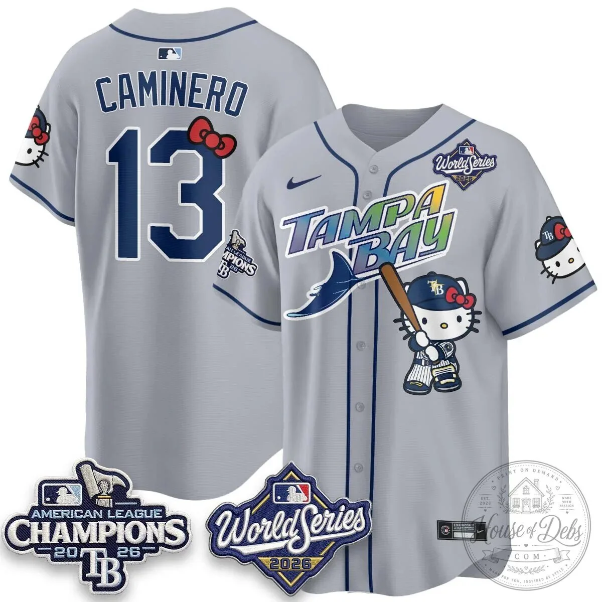Tampa Bay Rays Hello Kitty American League Champions 2026 Baseball Jersey 114 Tampa Bay Rays Hello Kitty American League Champions 2026 Baseball Jersey