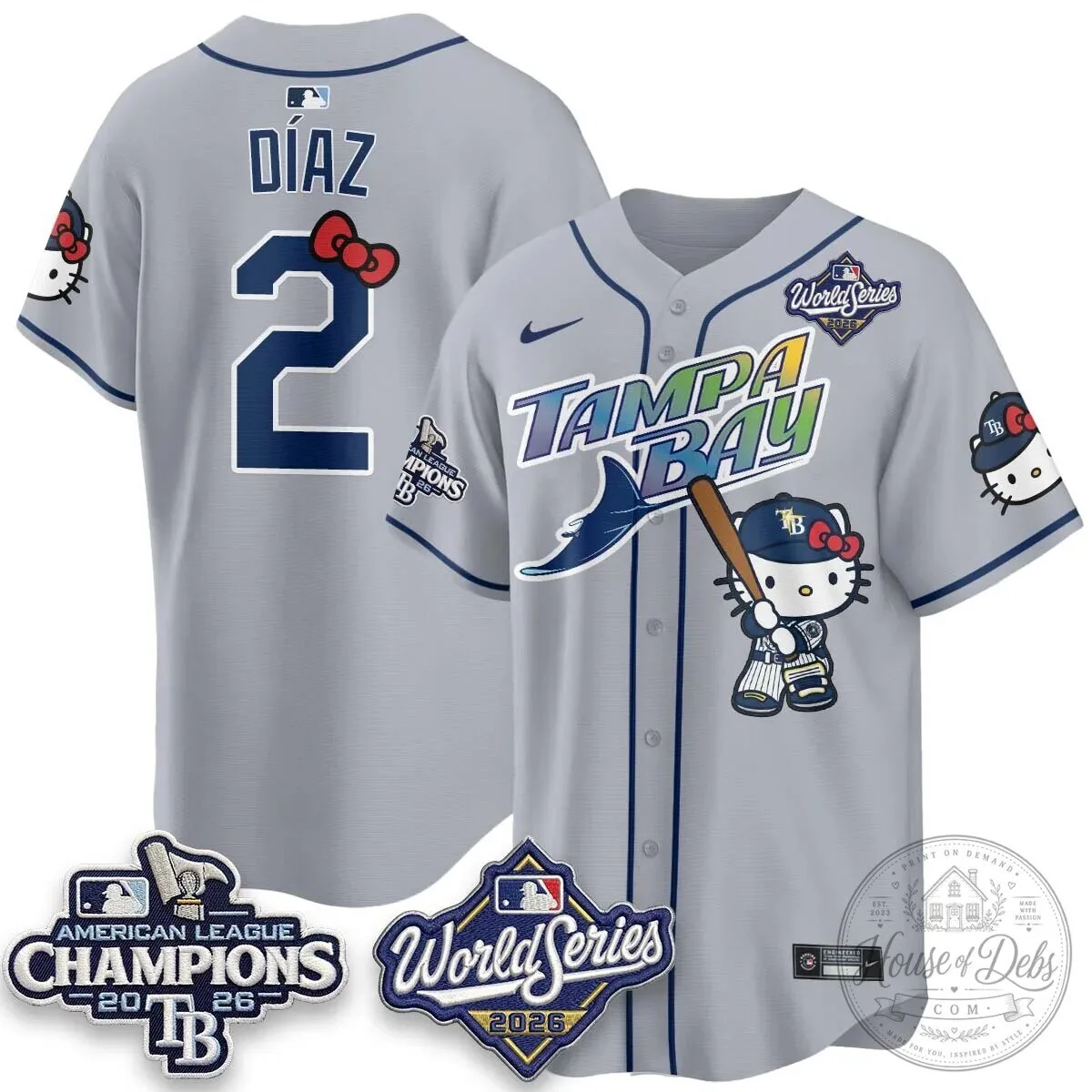 Tampa Bay Rays Hello Kitty American League Champions 2026 Baseball Jersey 115 Tampa Bay Rays Hello Kitty American League Champions 2026 Baseball Jersey