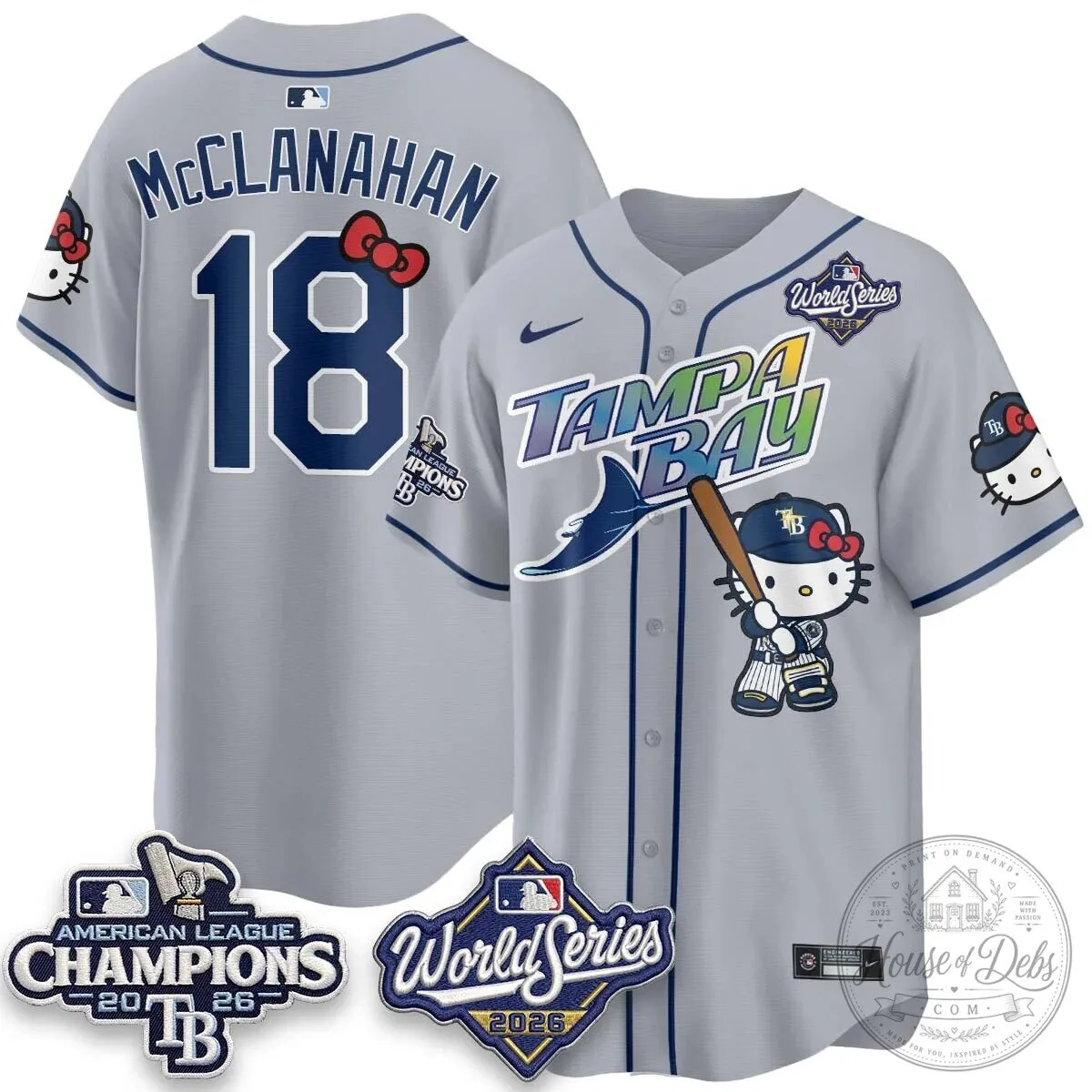 Tampa Bay Rays Hello Kitty American League Champions 2026 Baseball Jersey 116 Tampa Bay Rays Hello Kitty American League Champions 2026 Baseball Jersey