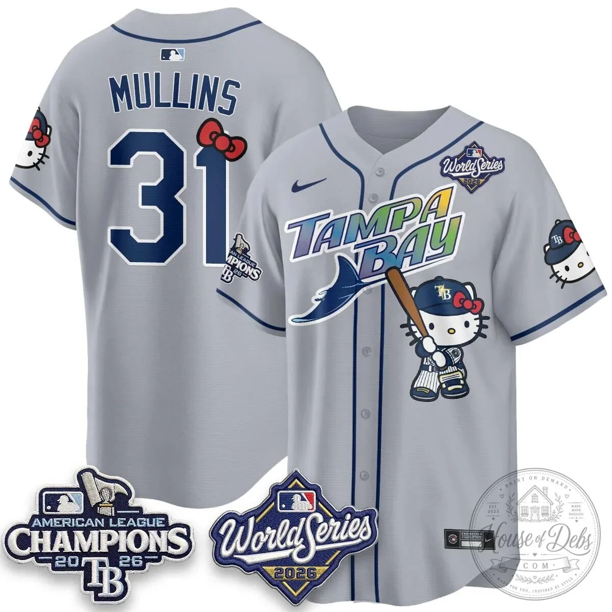 Tampa Bay Rays Hello Kitty American League Champions 2026 Baseball Jersey 117 Tampa Bay Rays Hello Kitty American League Champions 2026 Baseball Jersey